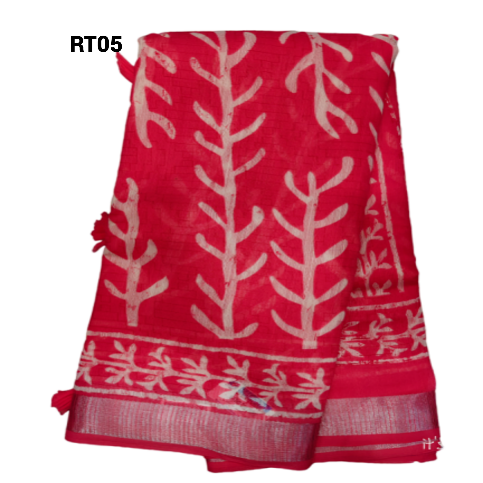 Handloom Saree with White Leaf Motifs