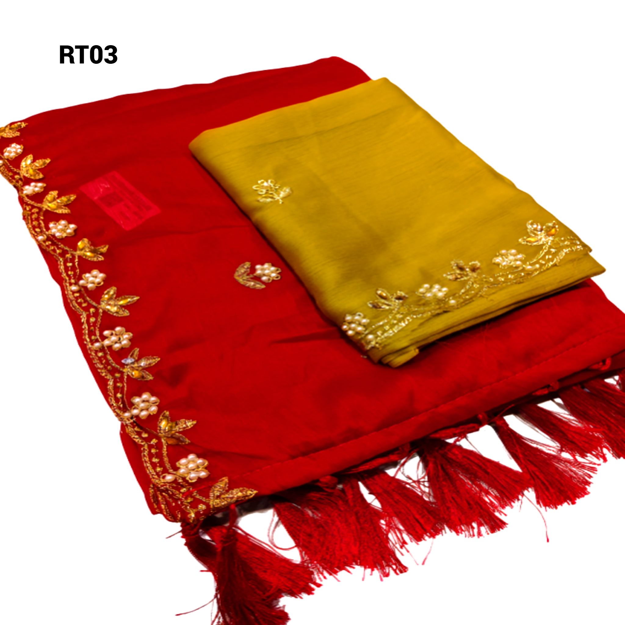 Elegant Golden Embroidery Saree & Mustard Multicolour Blouse