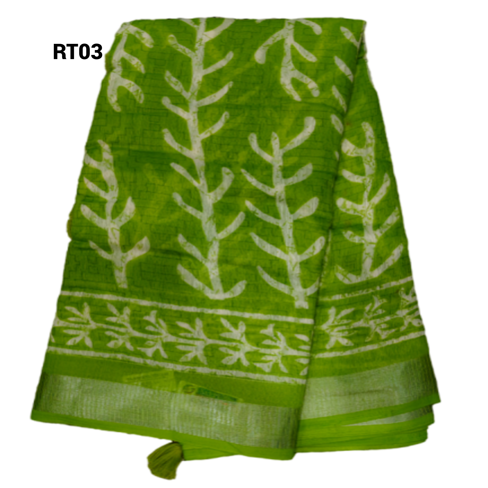 Handloom Saree with White Leaf Motifs