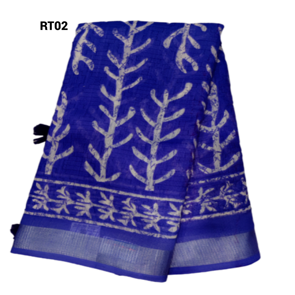 Handloom Saree with White Leaf Motifs