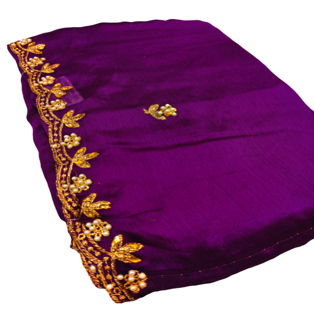 Elegant Golden Embroidery Saree & Mustard Multicolour Blouse