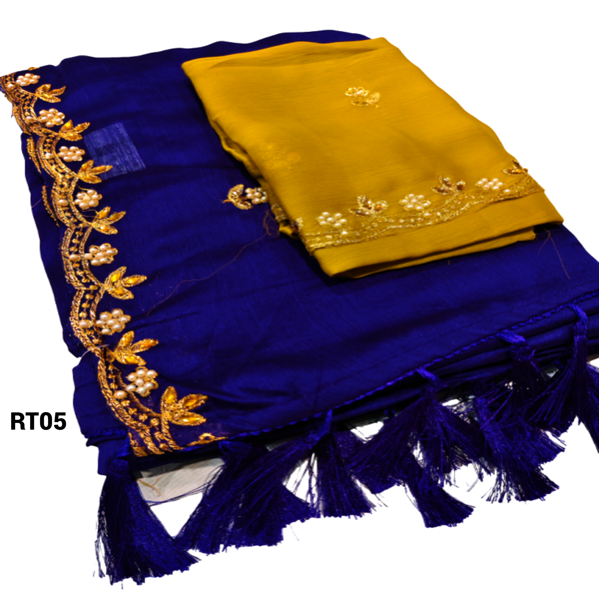 Elegant Golden Embroidery Saree & Mustard Multicolour Blouse