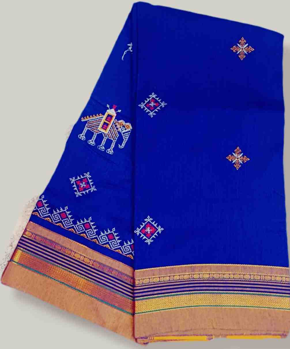 Kasuti Work ilkal Sarees with Running blouse piece for womens
