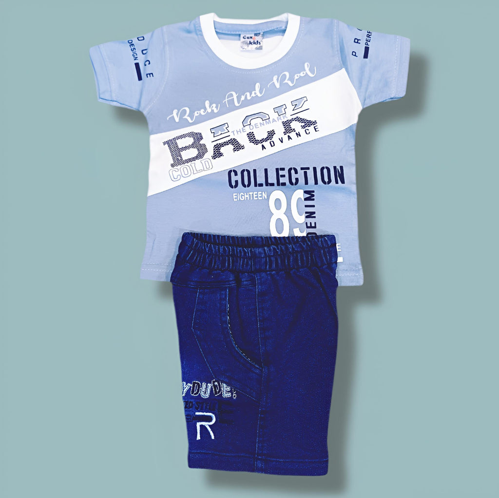 Trendy Kids Casual Outfit – Printed T-Shirt & Denim Shorts Set