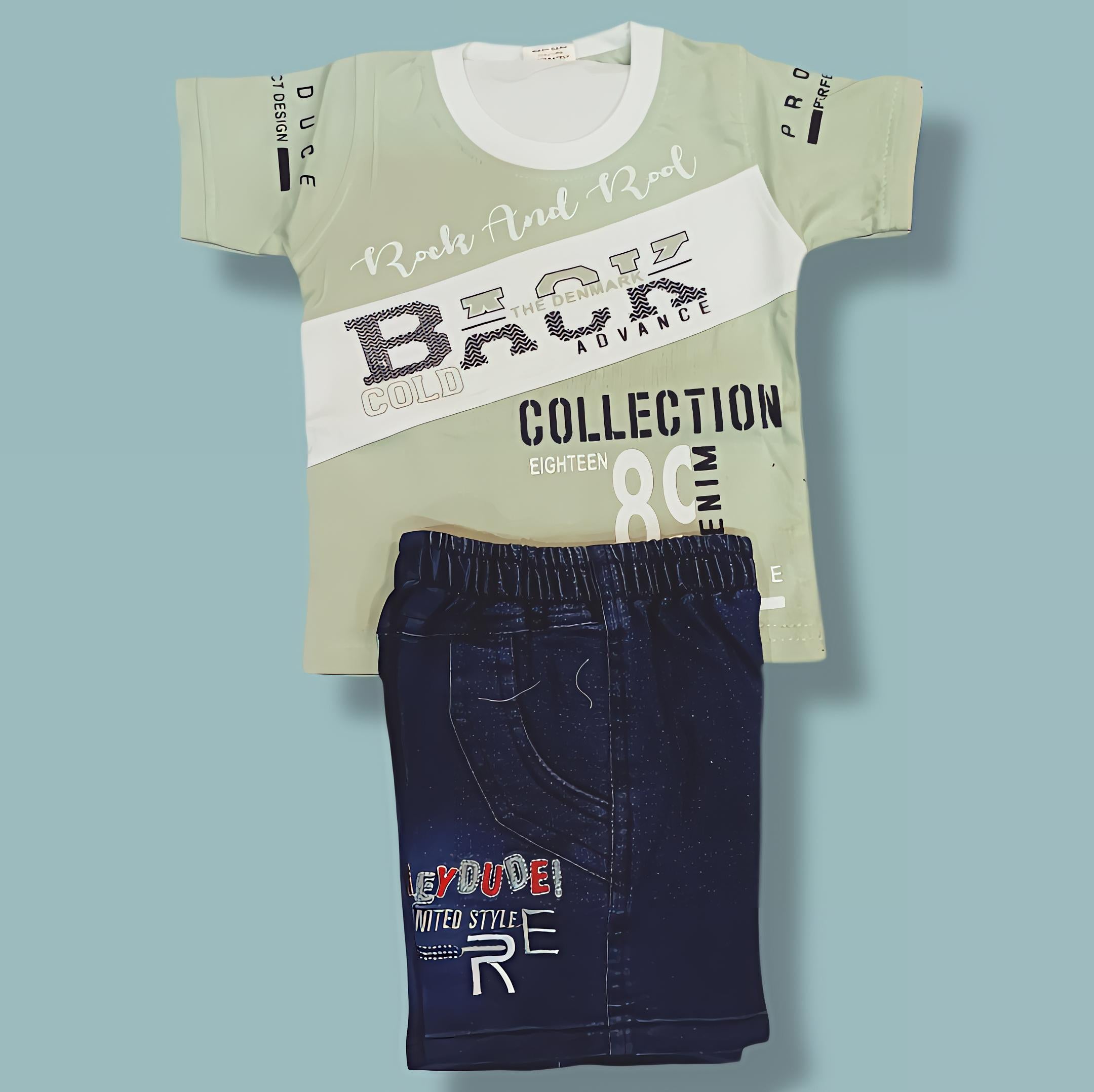 Trendy Kids Casual Outfit – Printed T-Shirt & Denim Shorts Set