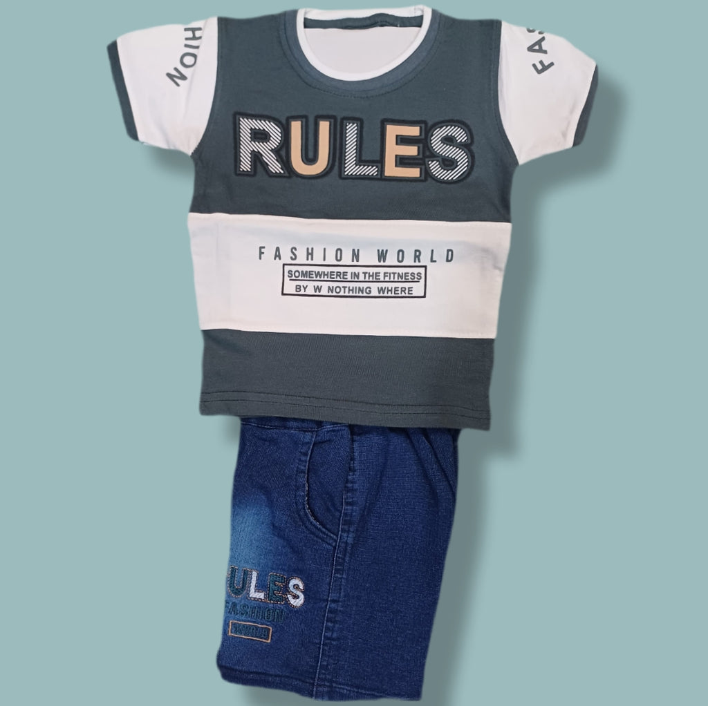 Trendy Kids Casual Outfit – Printed T-Shirt & Denim Shorts Set