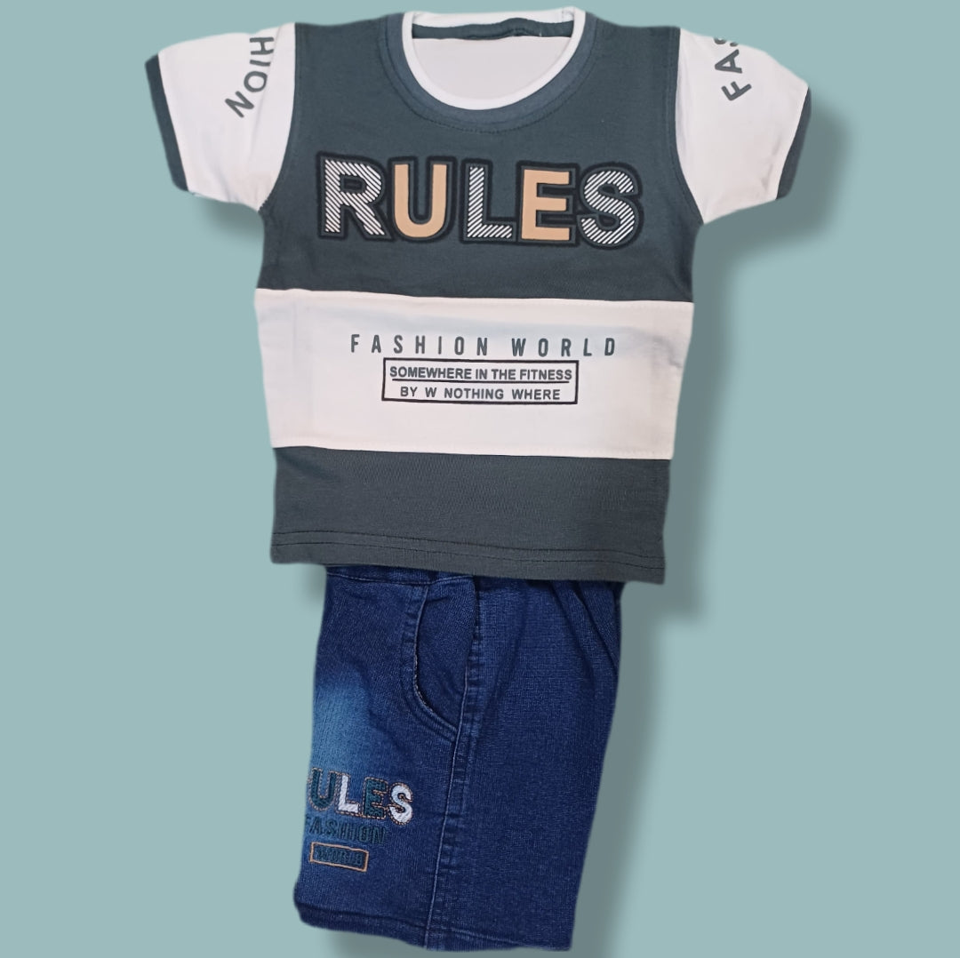 Trendy Kids Casual Outfit – Printed T-Shirt & Denim Shorts Set