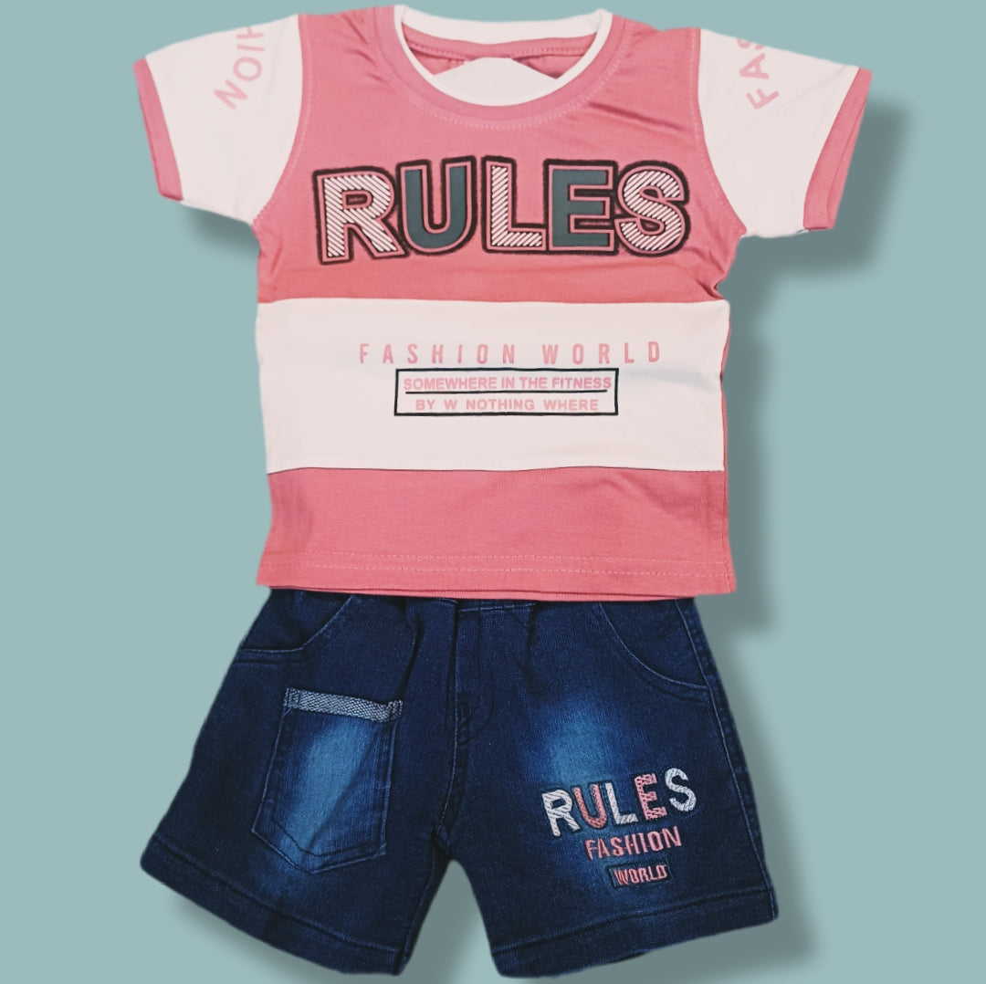 Trendy Kids Casual Outfit – Printed T-Shirt & Denim Shorts Set