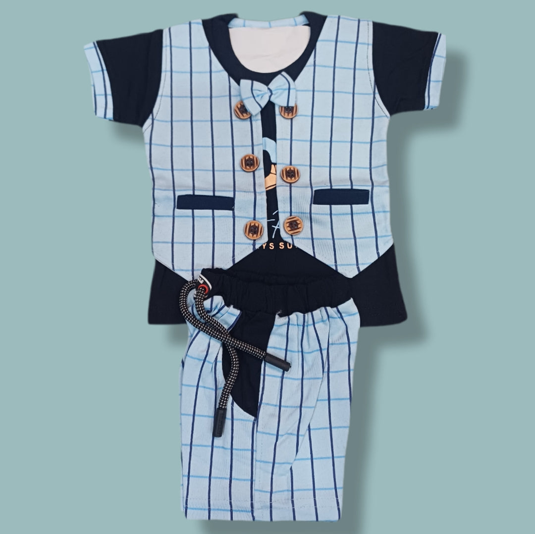 Trendy Kids Party Wear Set – Printed T-Shirt, Waistcoat & Pants Outfit