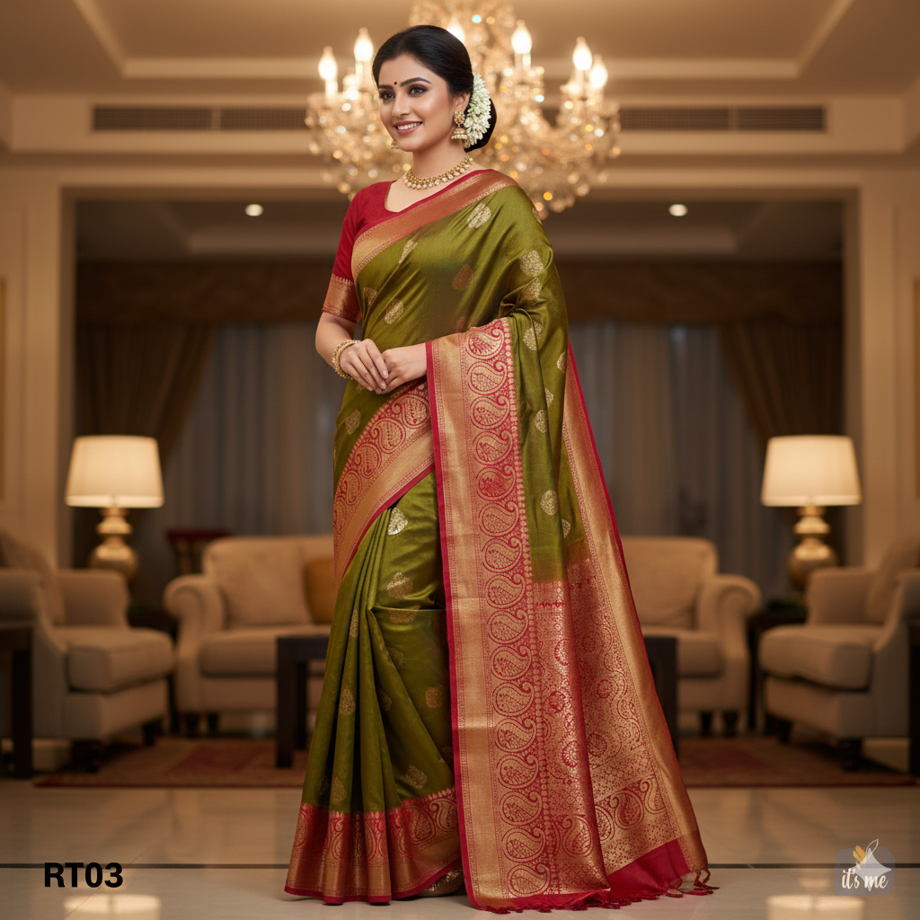Elegant Soft Silk Saree with Rich Golden Zari Border & Pallu with Blouse