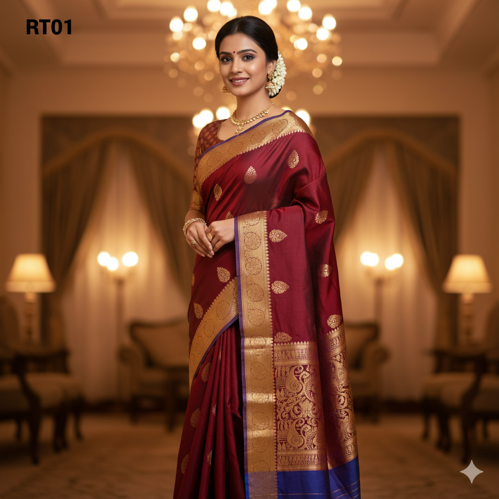 Elegant Soft Silk Saree with Rich Golden Zari Border & Pallu with Blouse