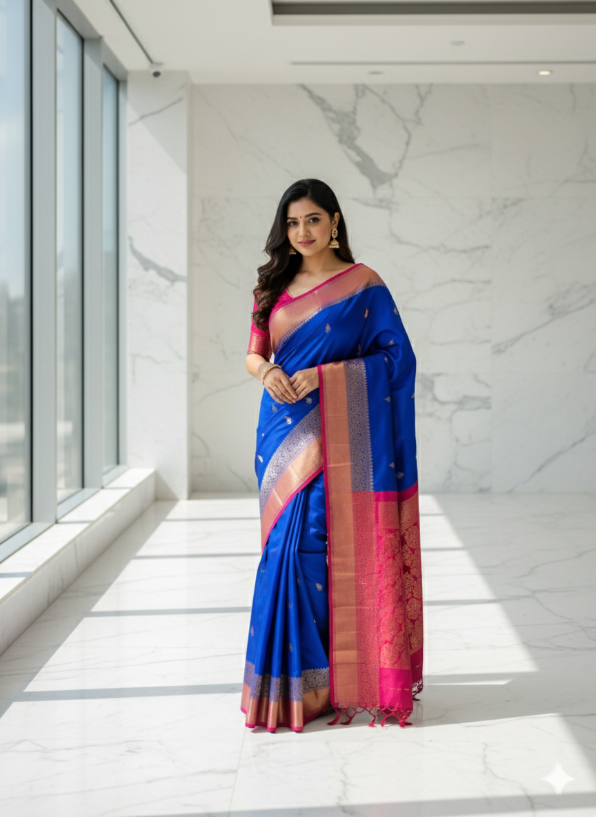 Elegant Dual-Tone Cotton Silk Saree Collection (2 Blouse Piece)