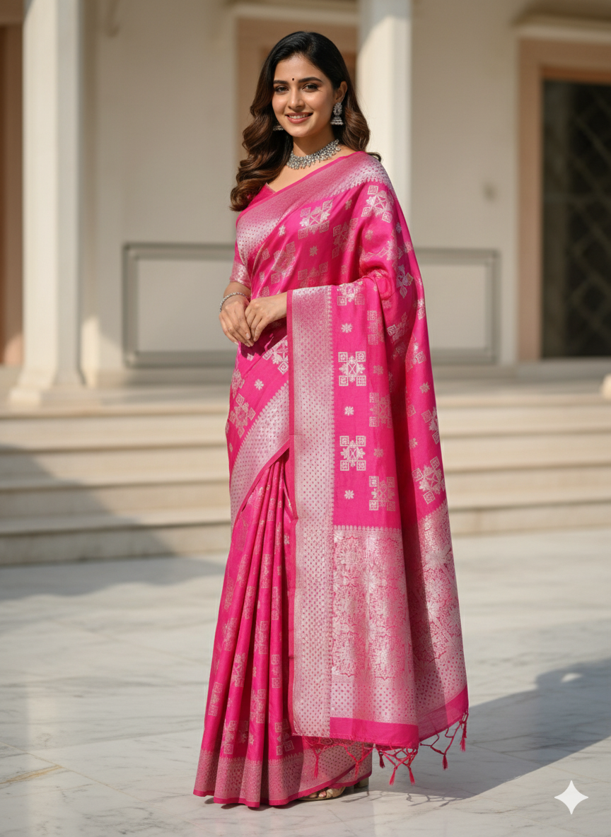 Cotton Saree with Woven Zari and Resham Work Border