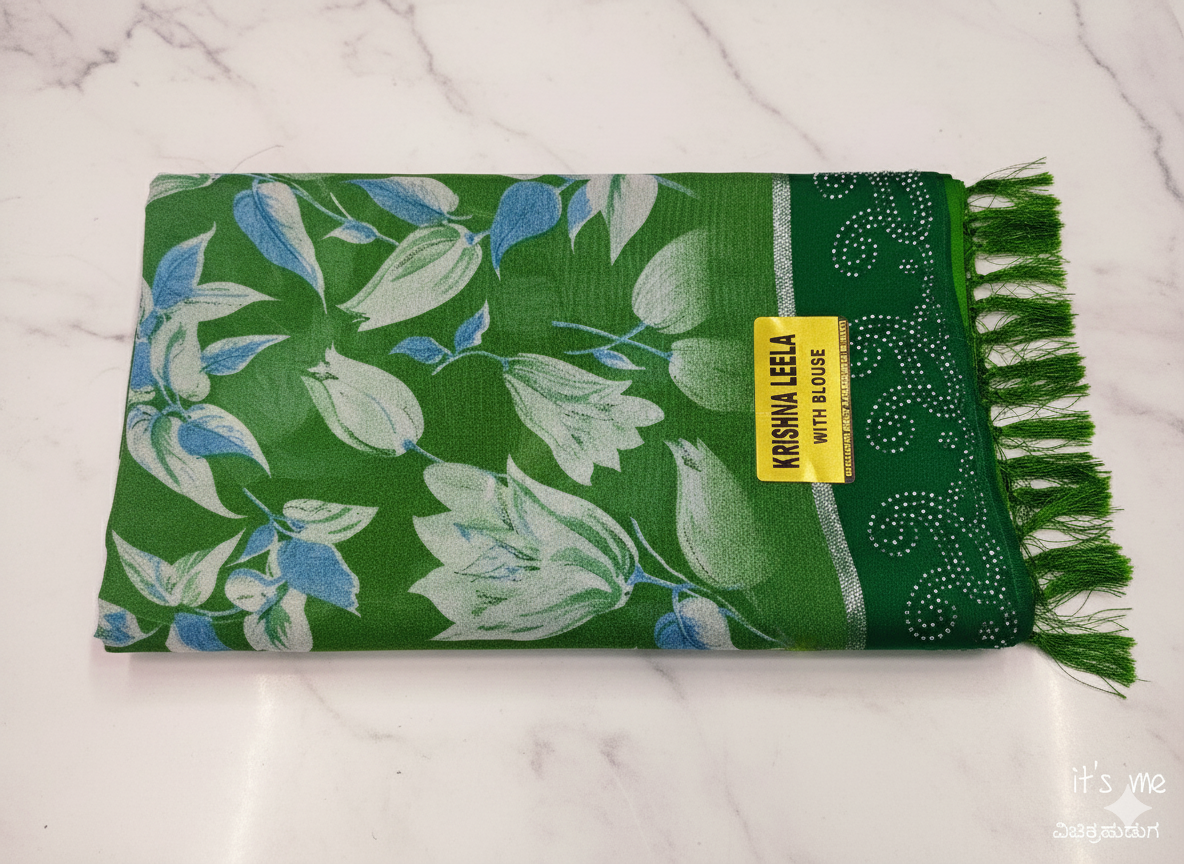 Krishna Leela Purple Floral Printed Saree with Blouse