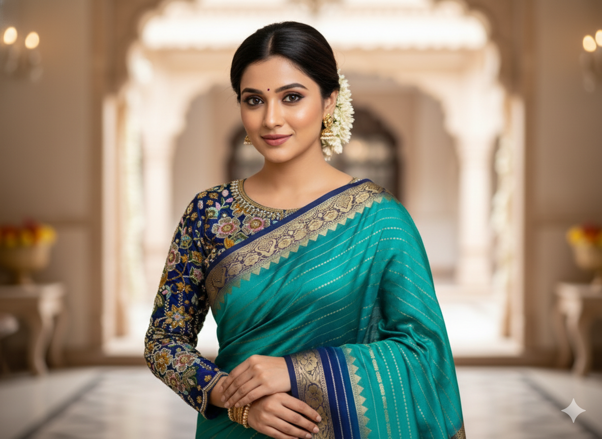 Bracelet Zari woven Saree, Embroidery Working Blouse