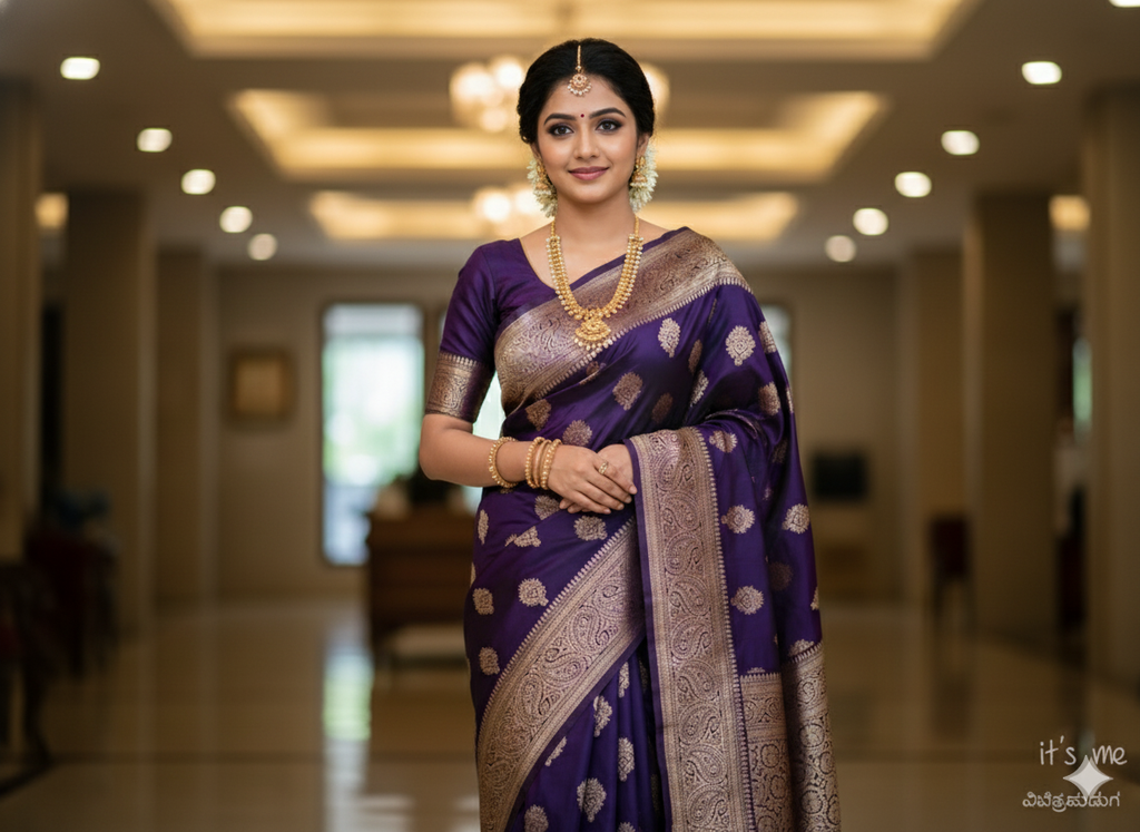 Banarasi Silk Saree with Golden Zari Border