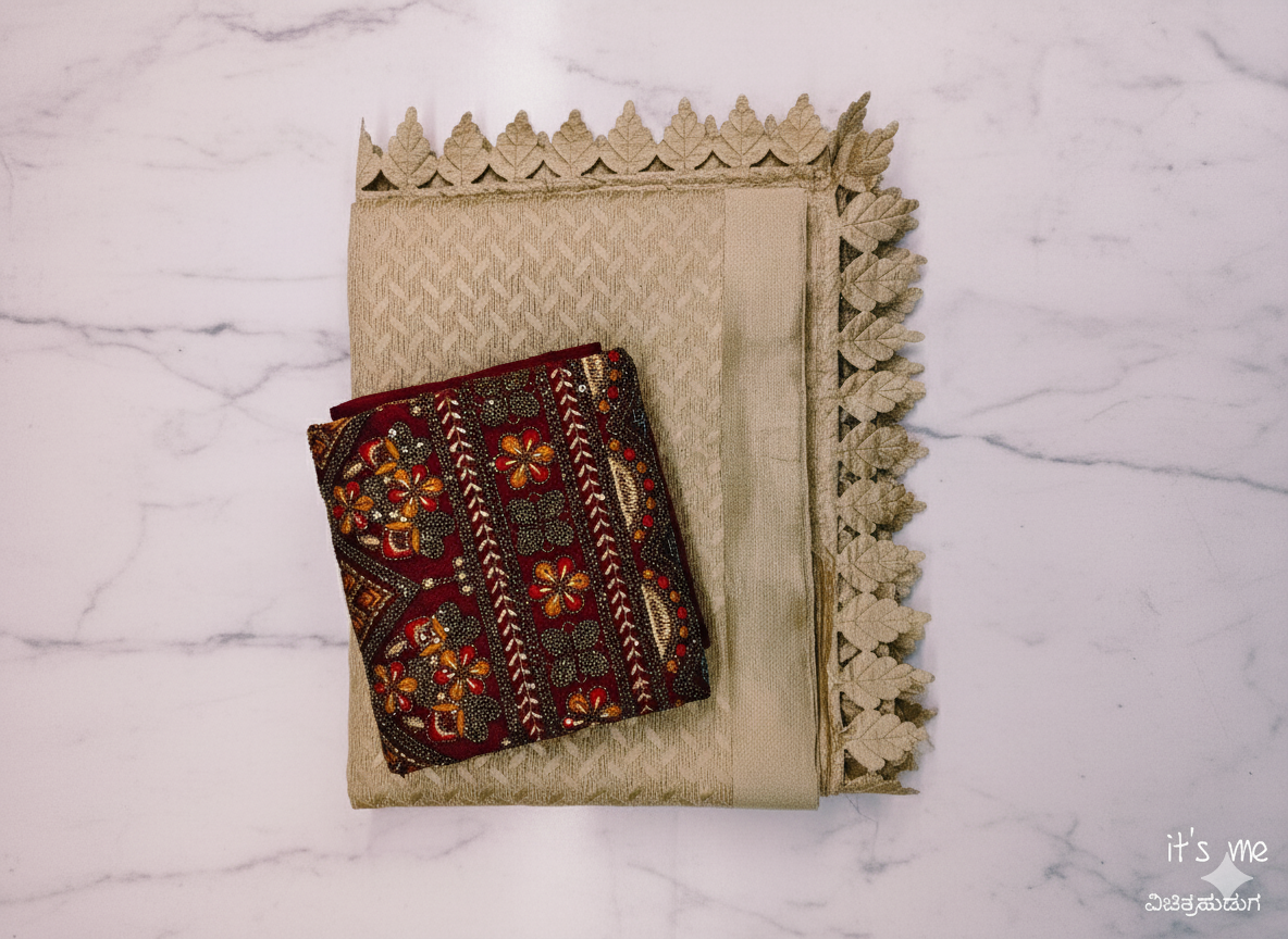 Turquoise Saree with Contrast, Embroidered Blouse Piece