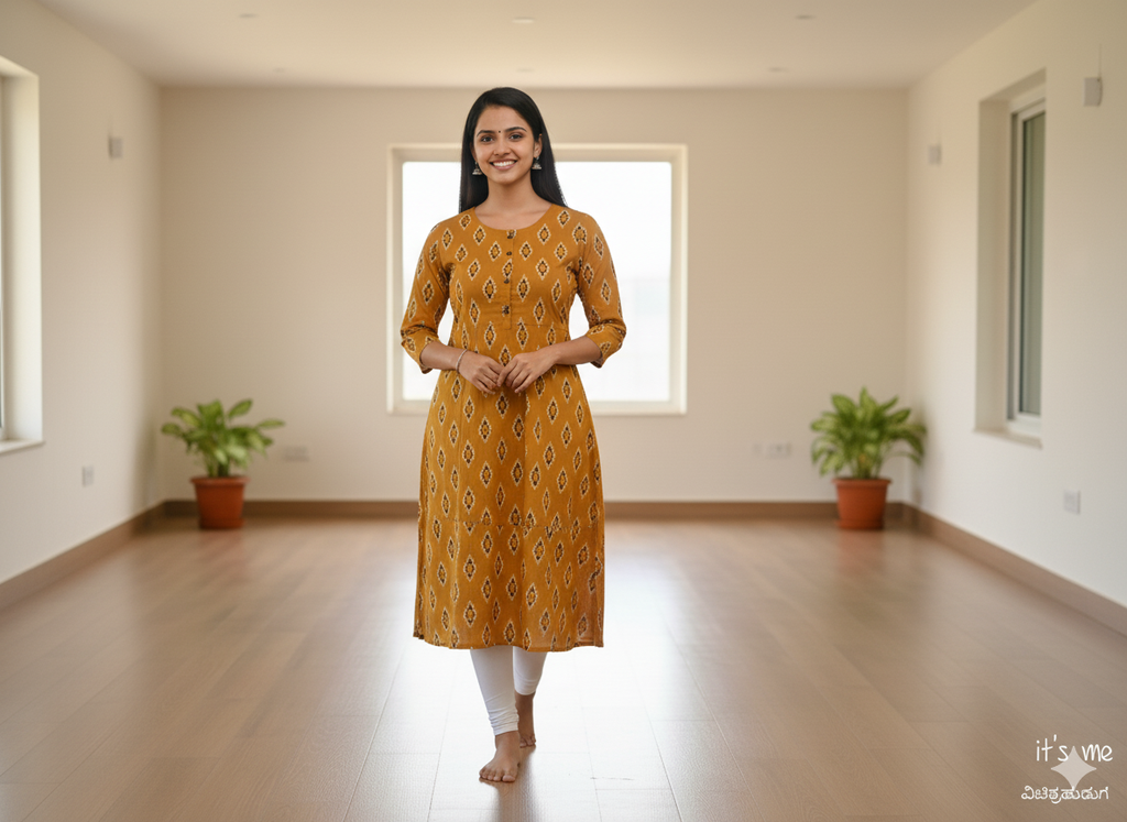 Teal Leaf Printed A-Line Kurta ( Top Only)