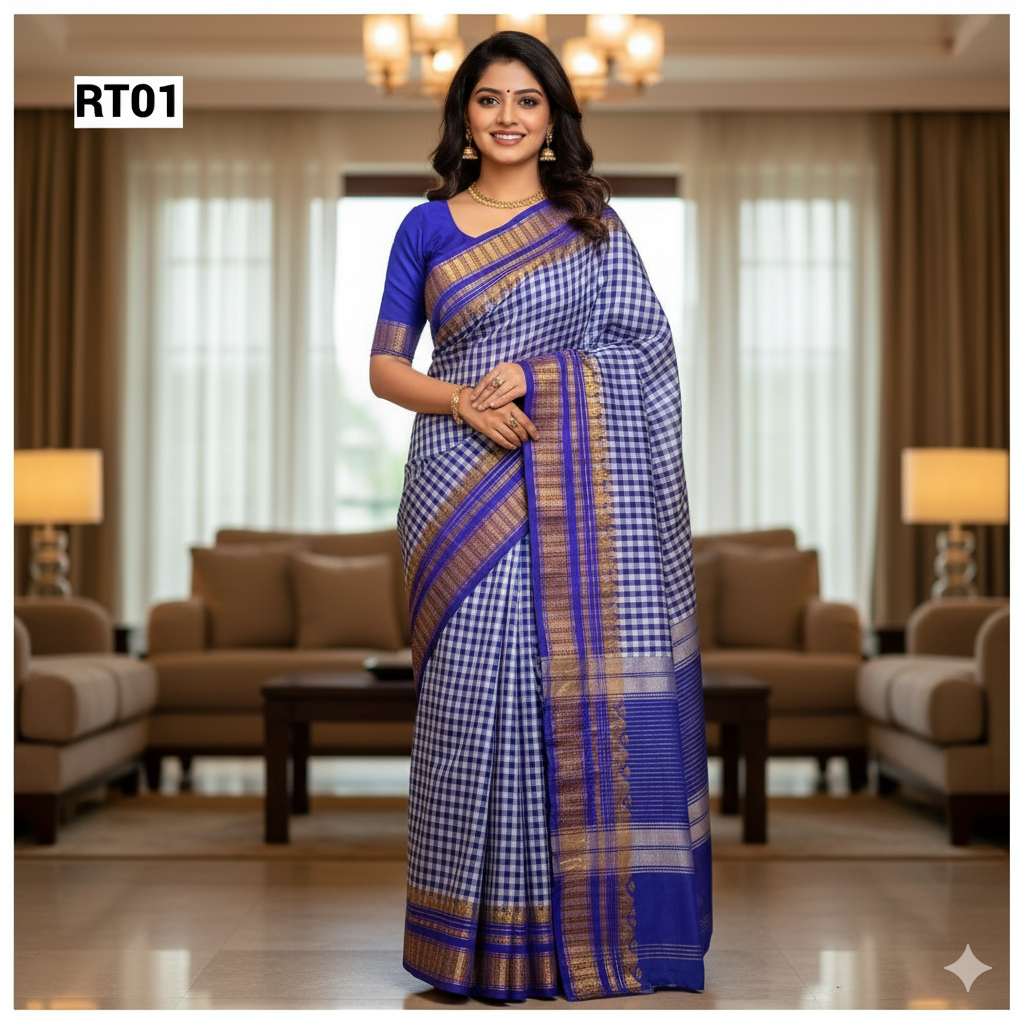 Checked Saree with Rich Zari Border