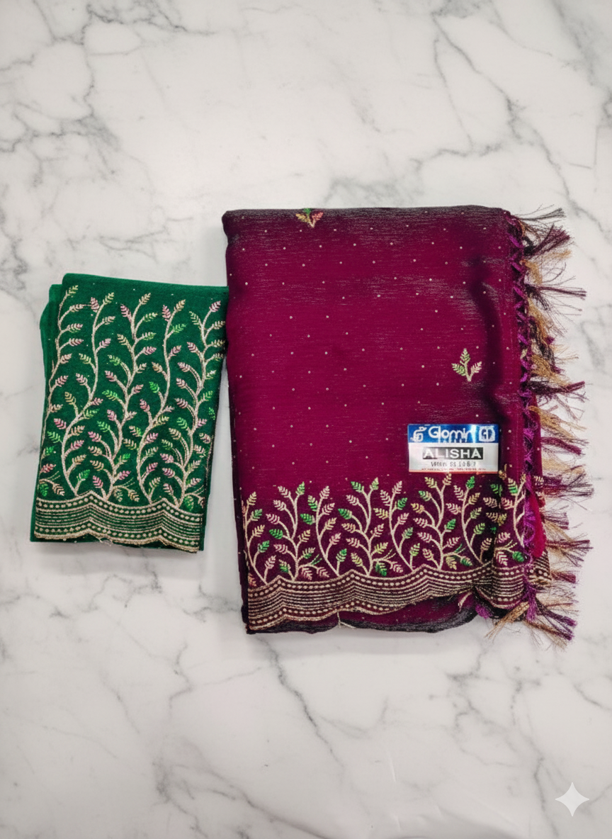 Designer Embroidered Saree Set