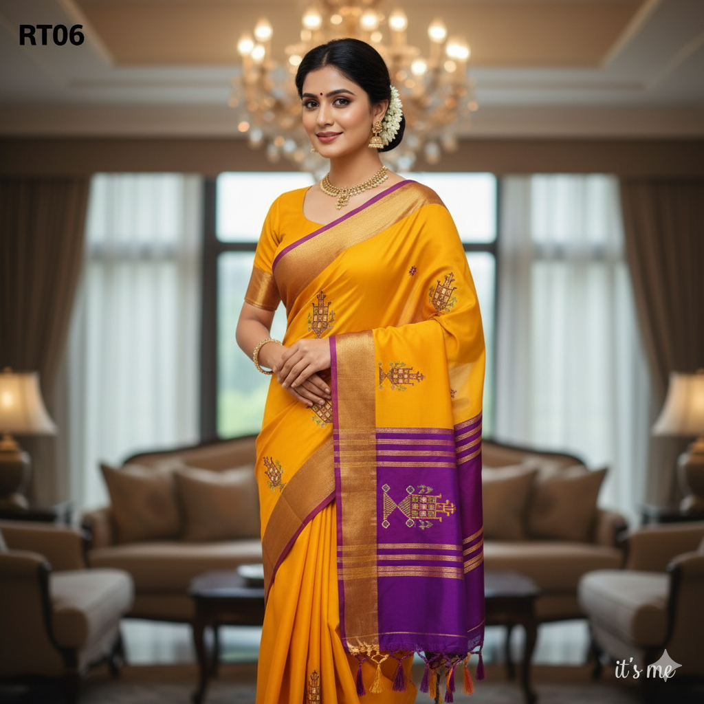 Kasuti Work ilkal Sarees with Running blouse piece for Womens