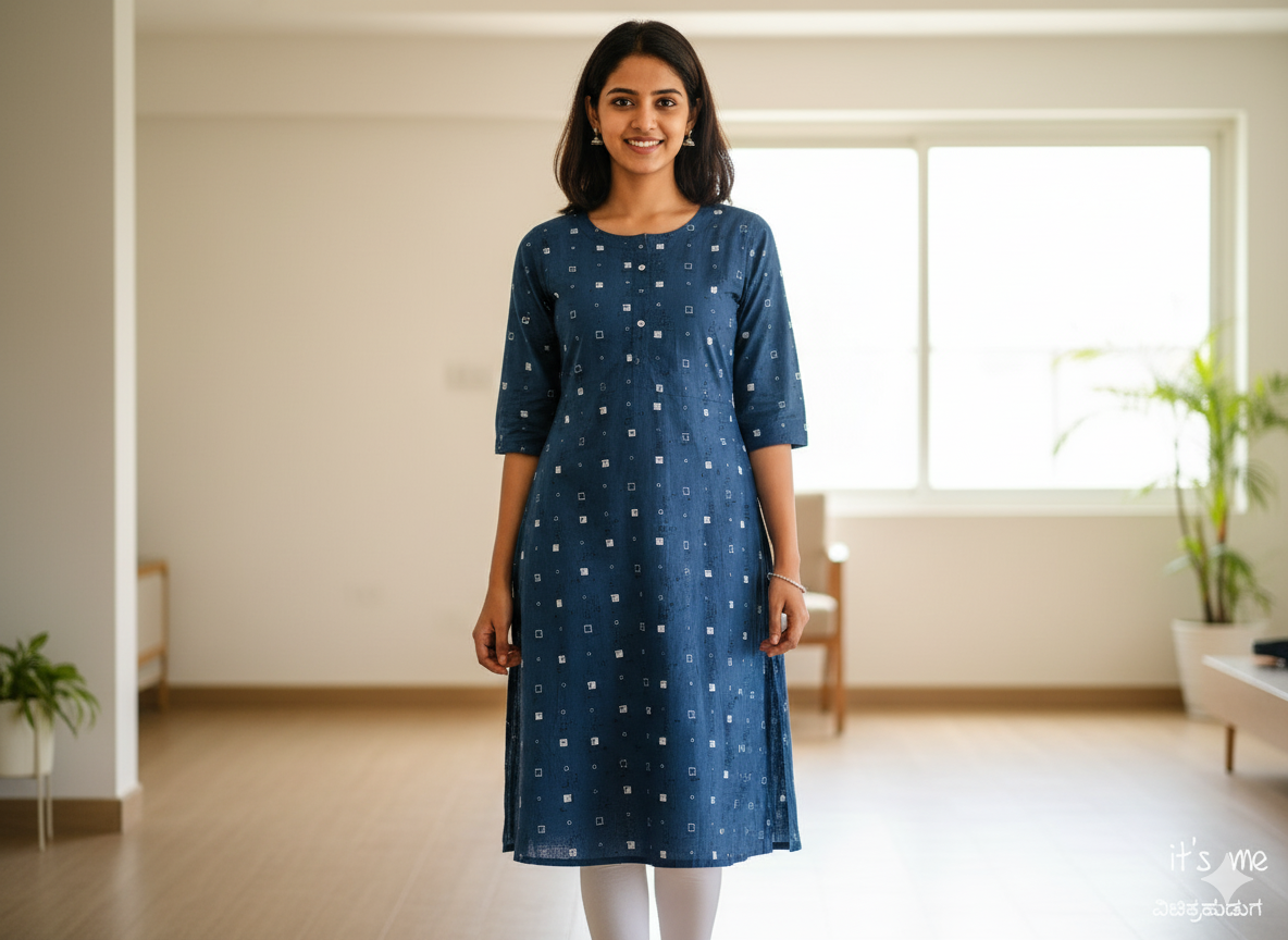 Teal Leaf Printed A-Line Kurta ( Top Only)