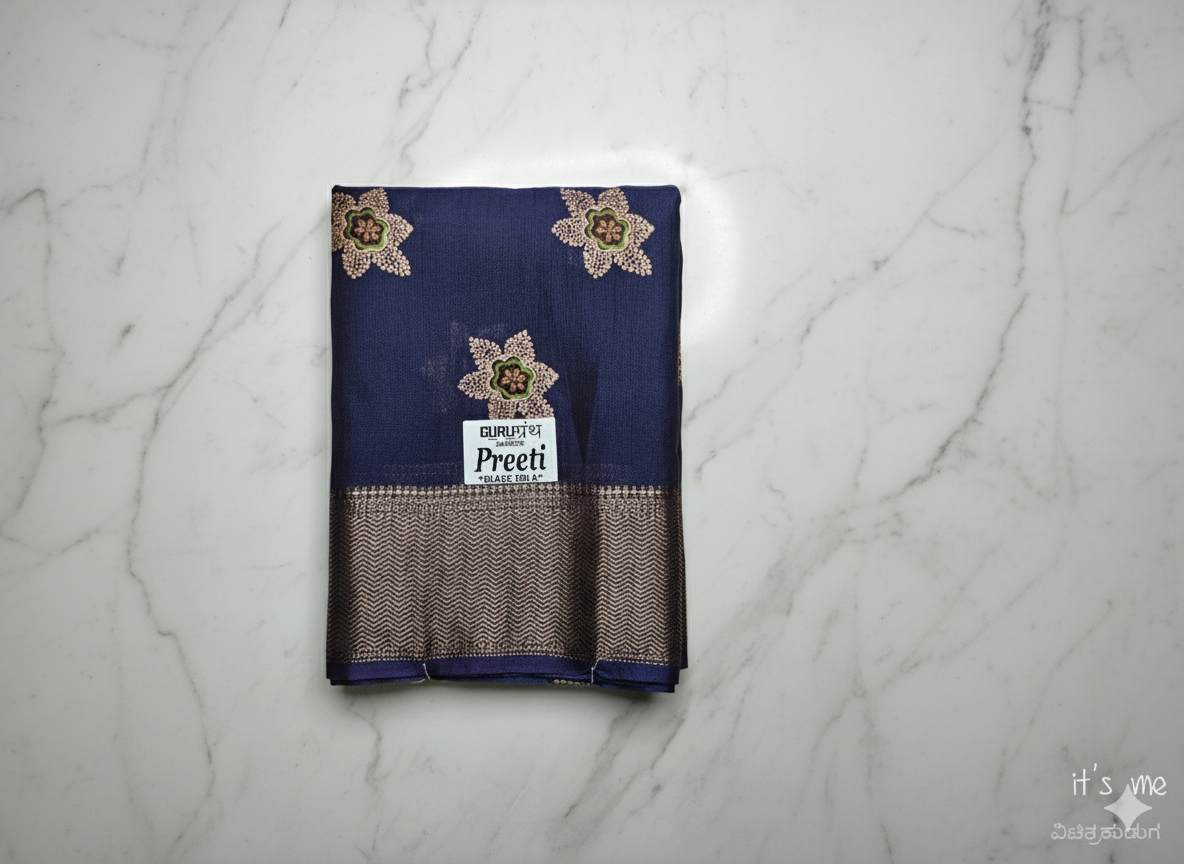 Elegant Cotton Saree with Golden Floral Design