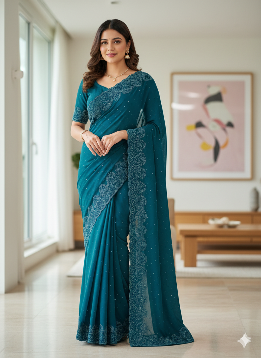 Stone Work Georgette Saree