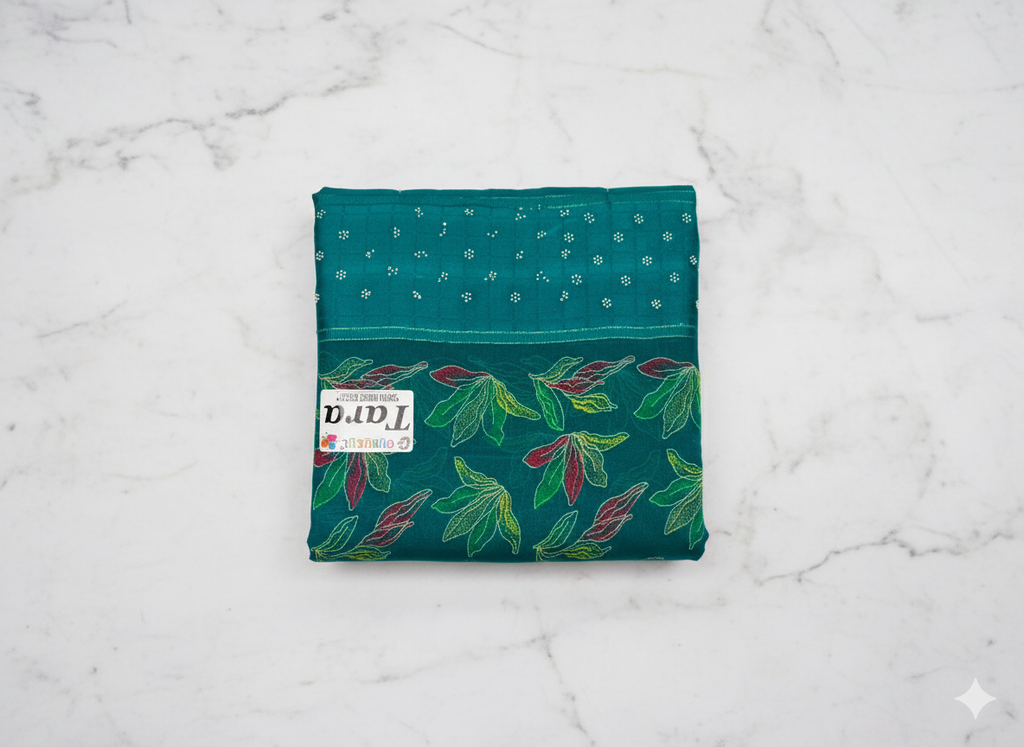 Elegant Green Printed Cotton Saree with Leaf Motif Design