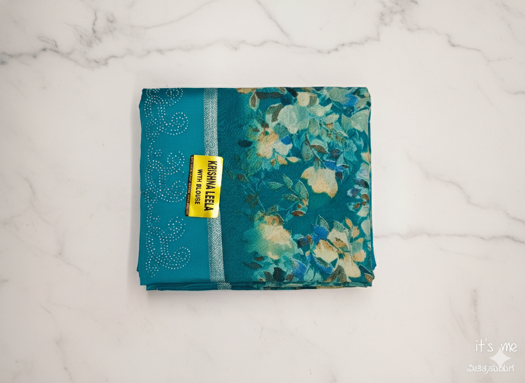 Krishna Leela Purple Floral Printed Saree with Blouse