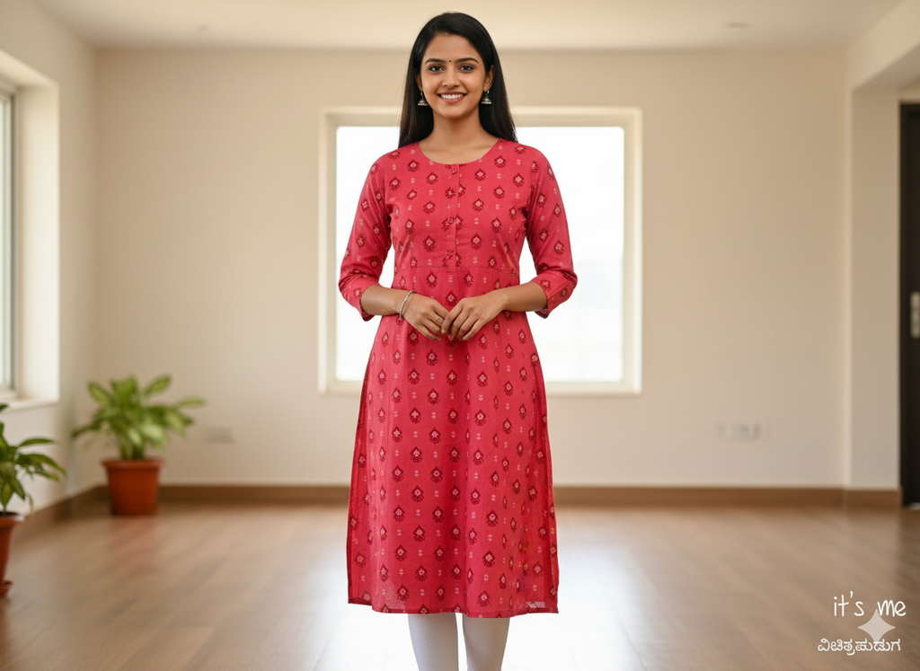 Teal Leaf Printed A-Line Kurta ( Top Only)