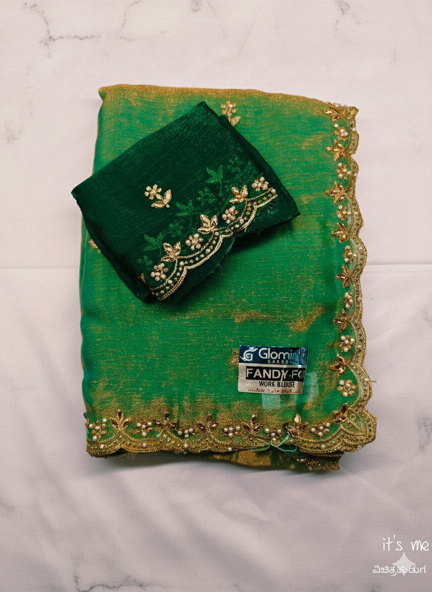 Designer Chiffon Saree with Golden Embroidery Border