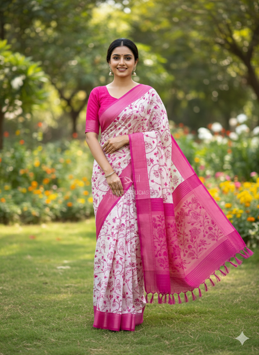 Elegant georgette Floral Weave Saree with Matching Blouse