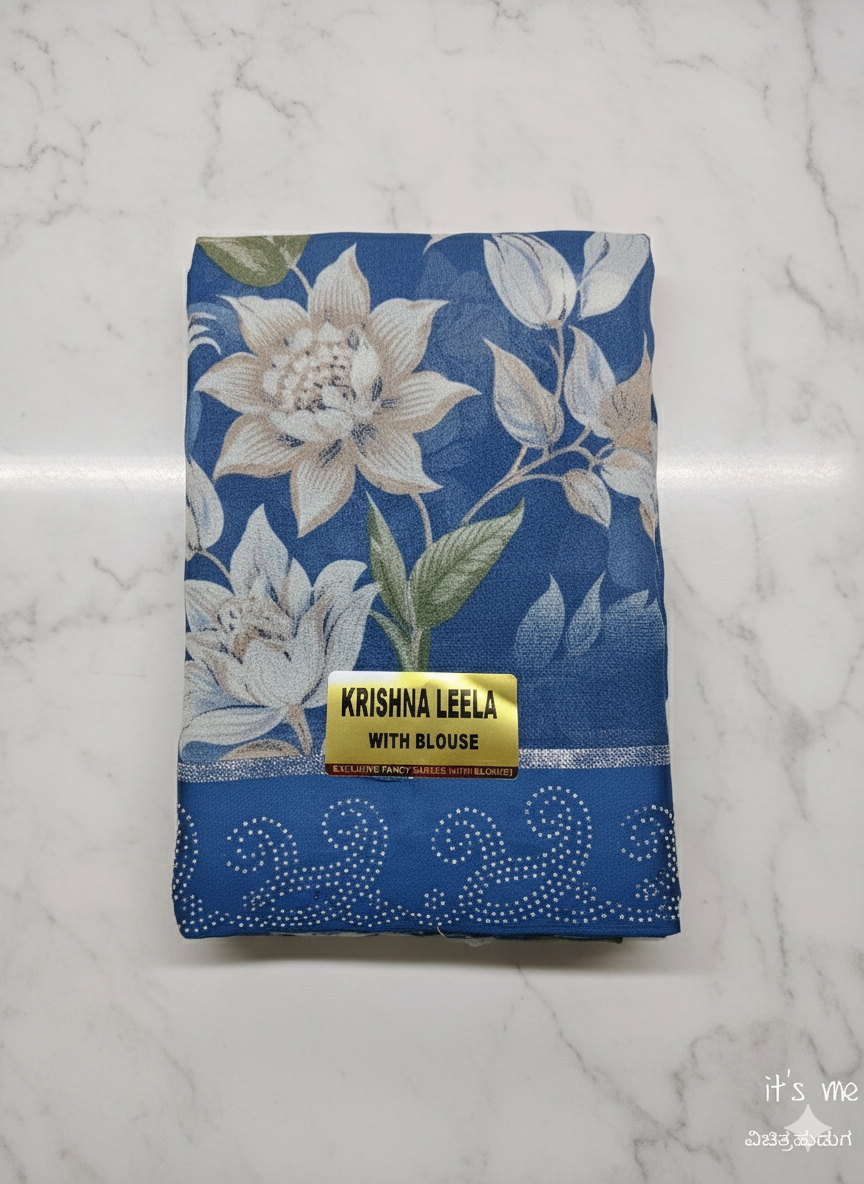 Krishna Leela Purple Floral Printed Saree with Blouse