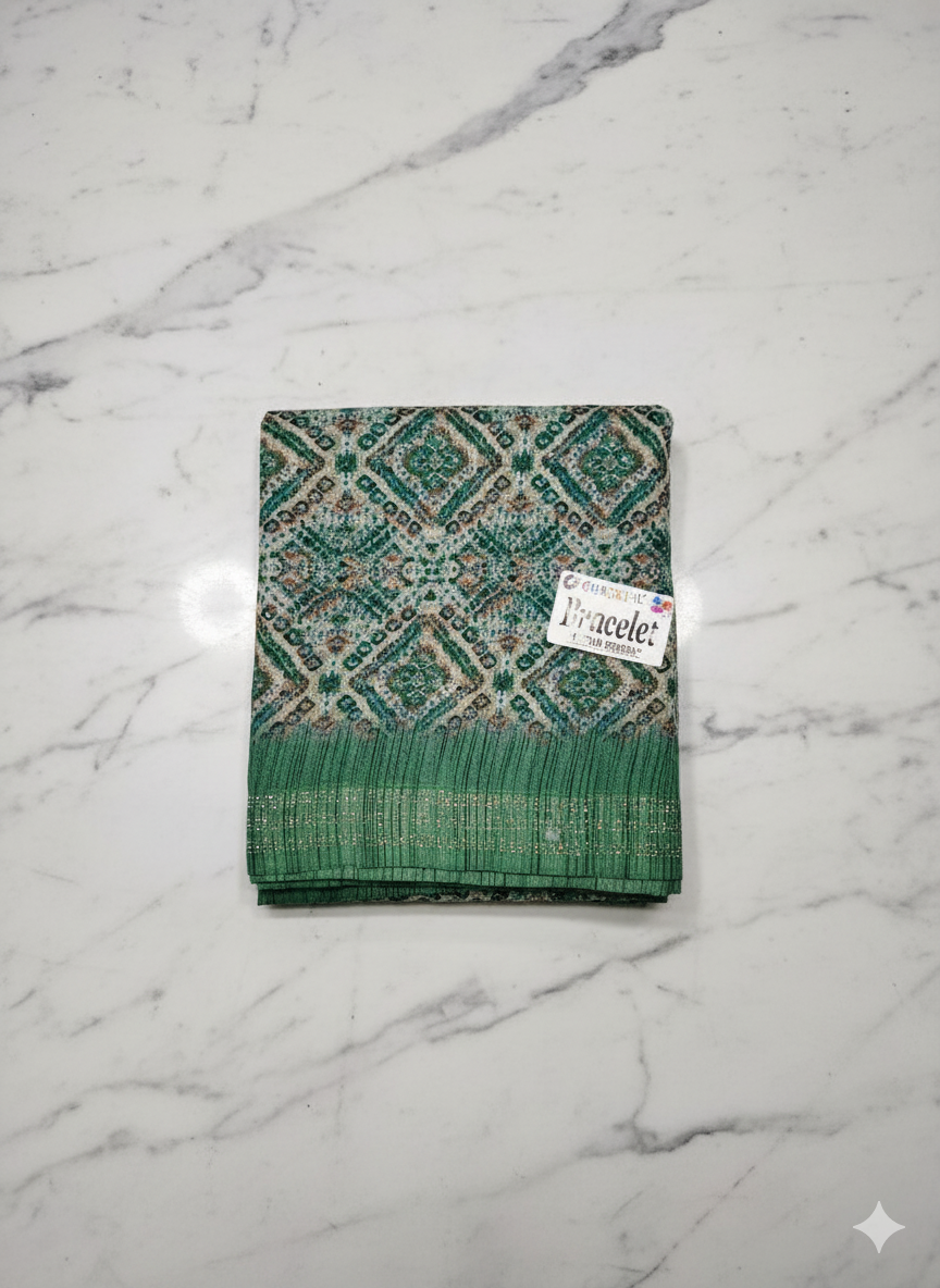 Elegant Green Printed Cotton Saree with Leaf Motif Design