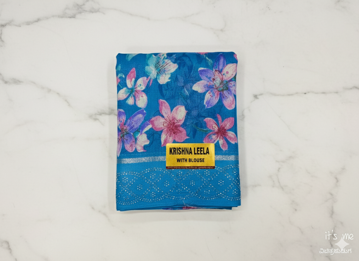 Krishna Leela Purple Floral Printed Saree with Blouse