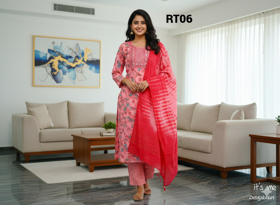 Elegant multicolour Embroidered Salwar Suit with Floral Dupatta