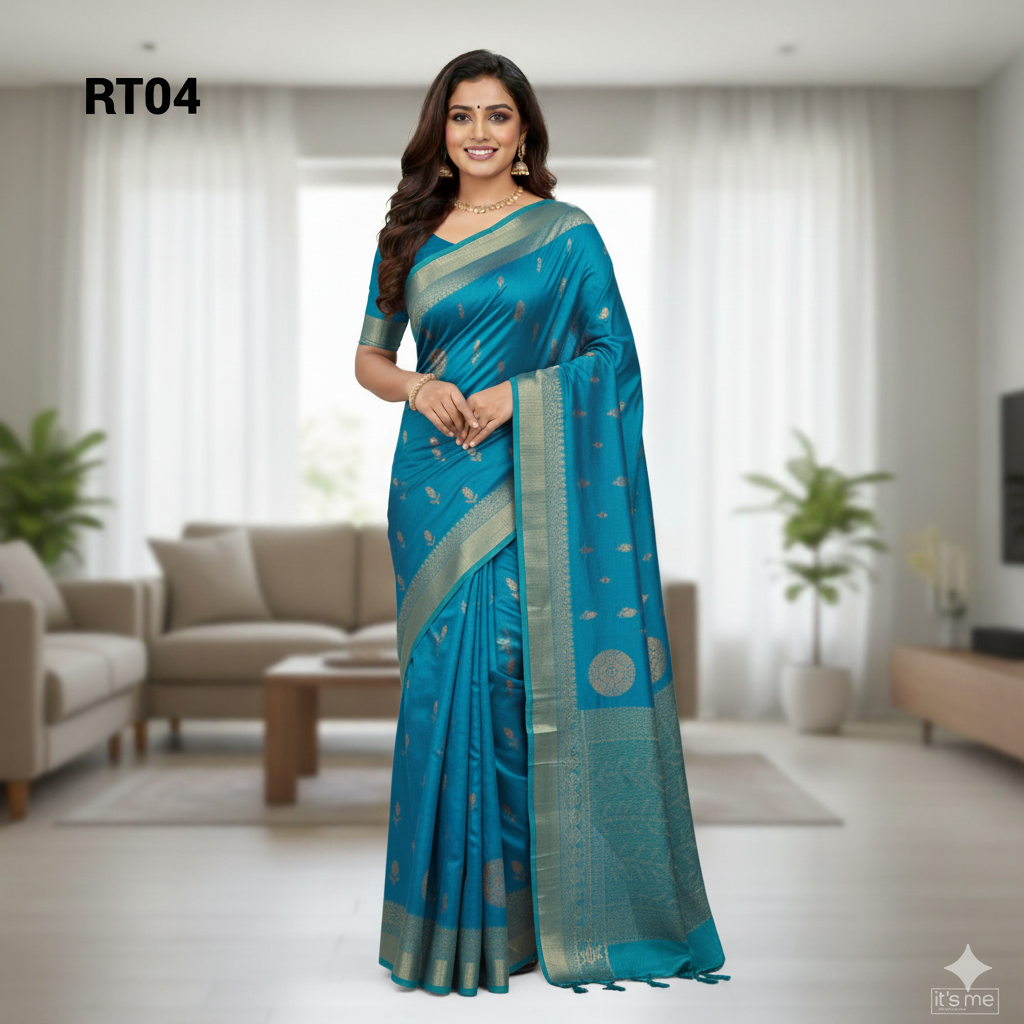 Elegant Cotton Saree with Golden Zari Work and Contrast Pallu