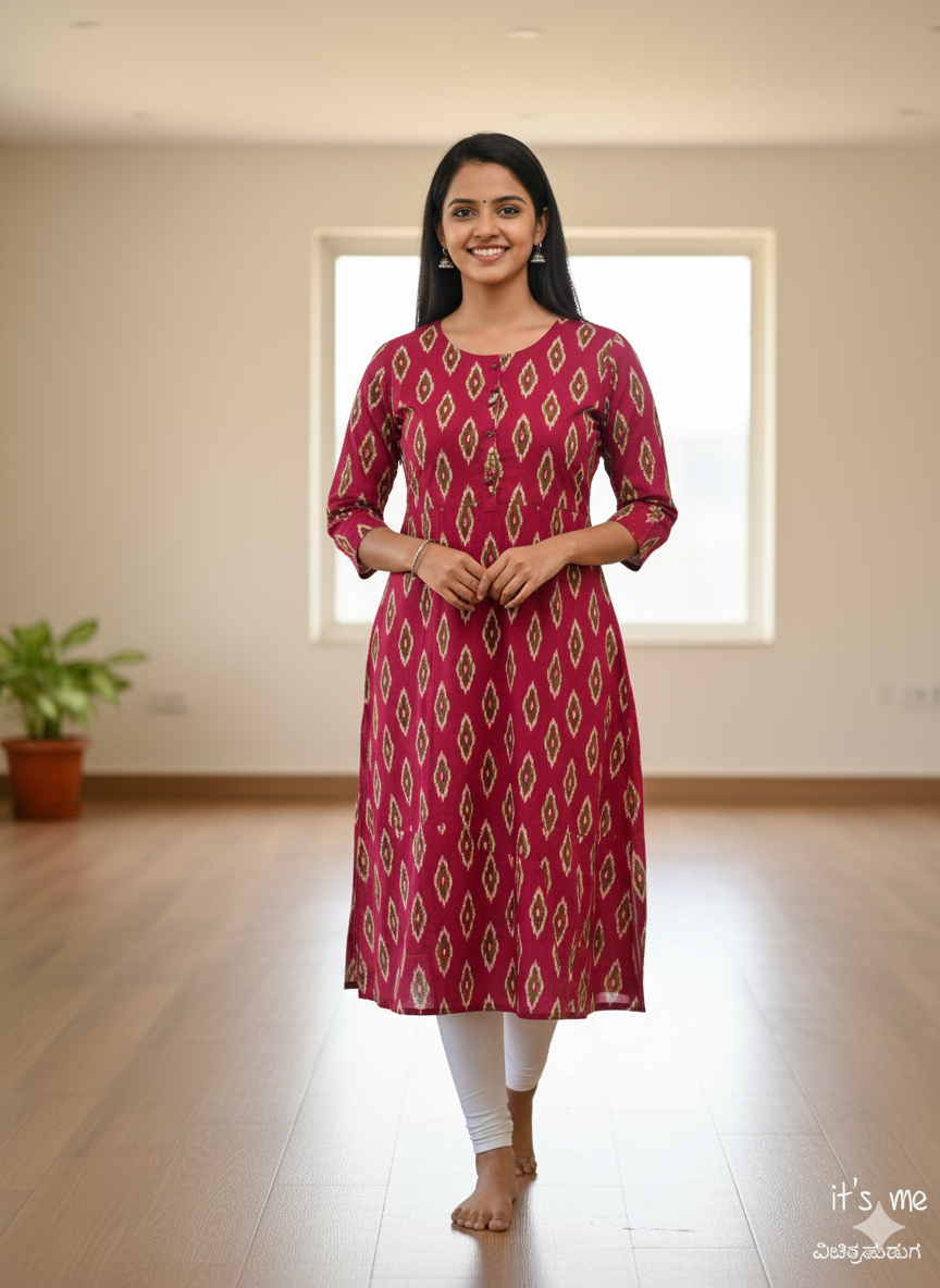 Teal Leaf Printed A-Line Kurta ( Top Only)