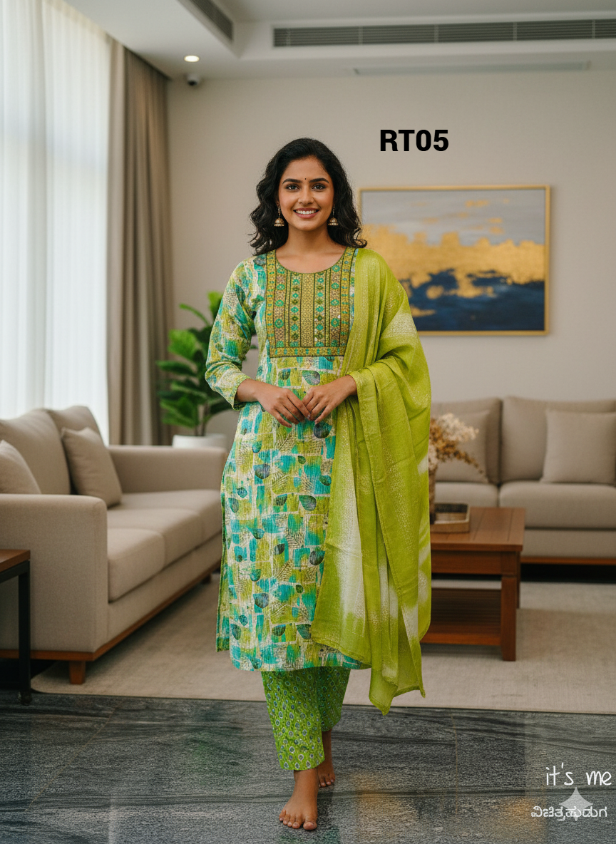 Elegant multicolour Embroidered Salwar Suit with Floral Dupatta