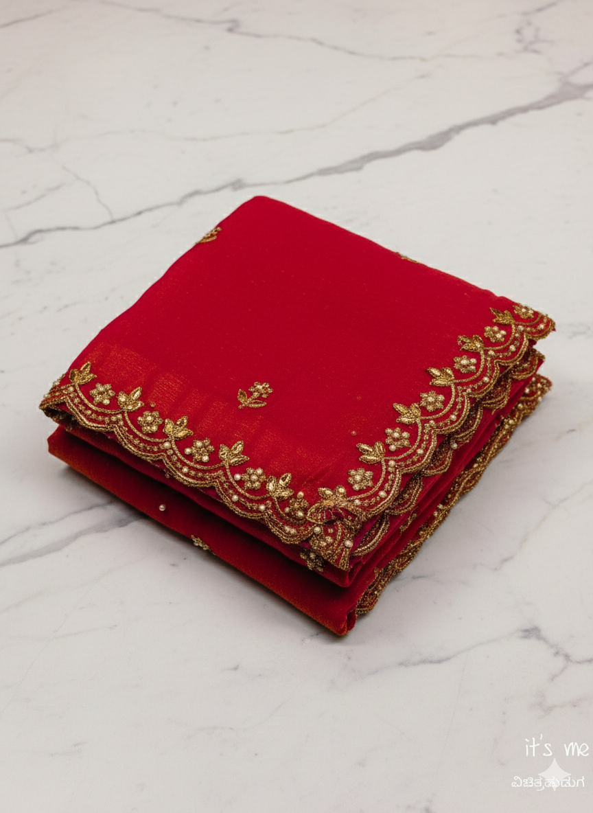 Designer Chiffon Saree with Golden Embroidery Border