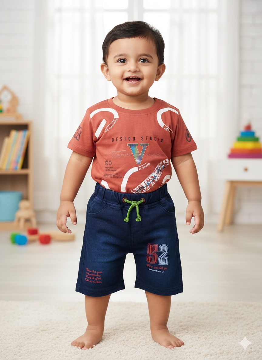 Boys Casual Printed Shirt & Shorts Set