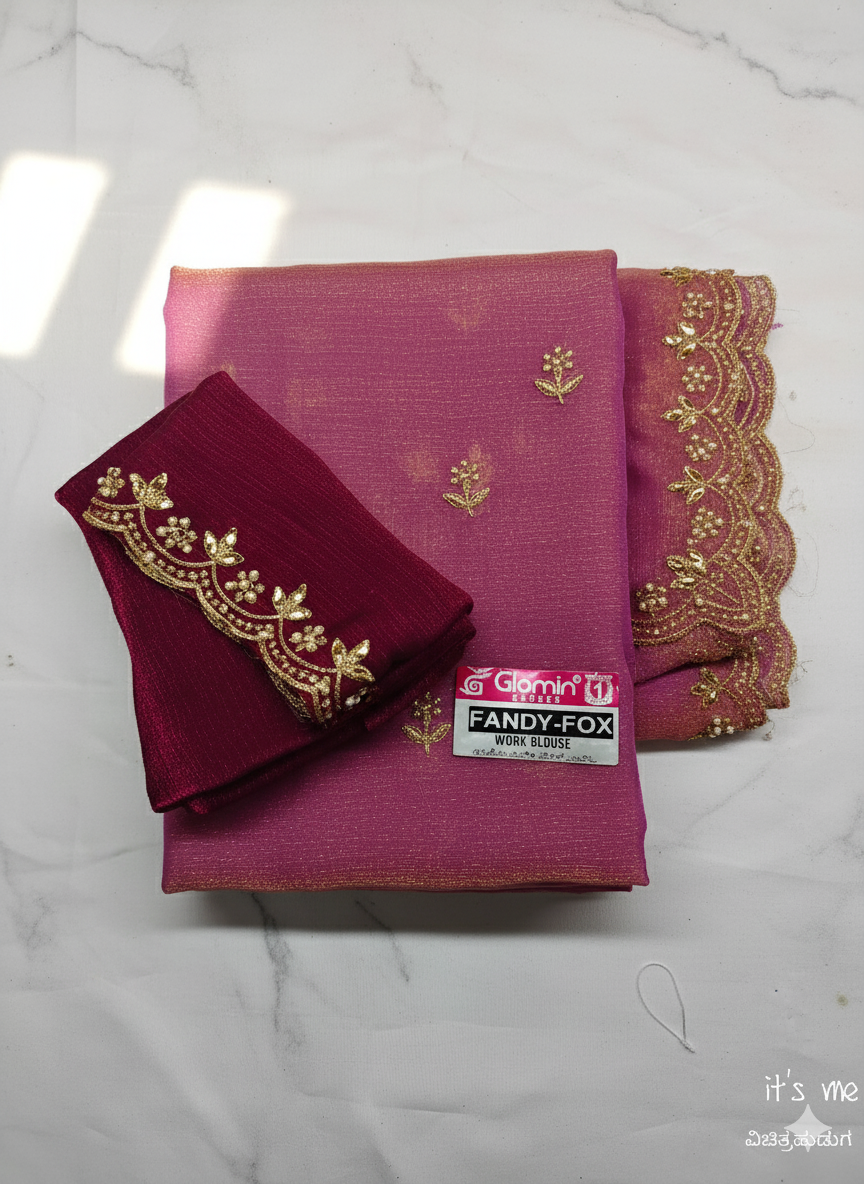Designer Chiffon Saree with Golden Embroidery Border