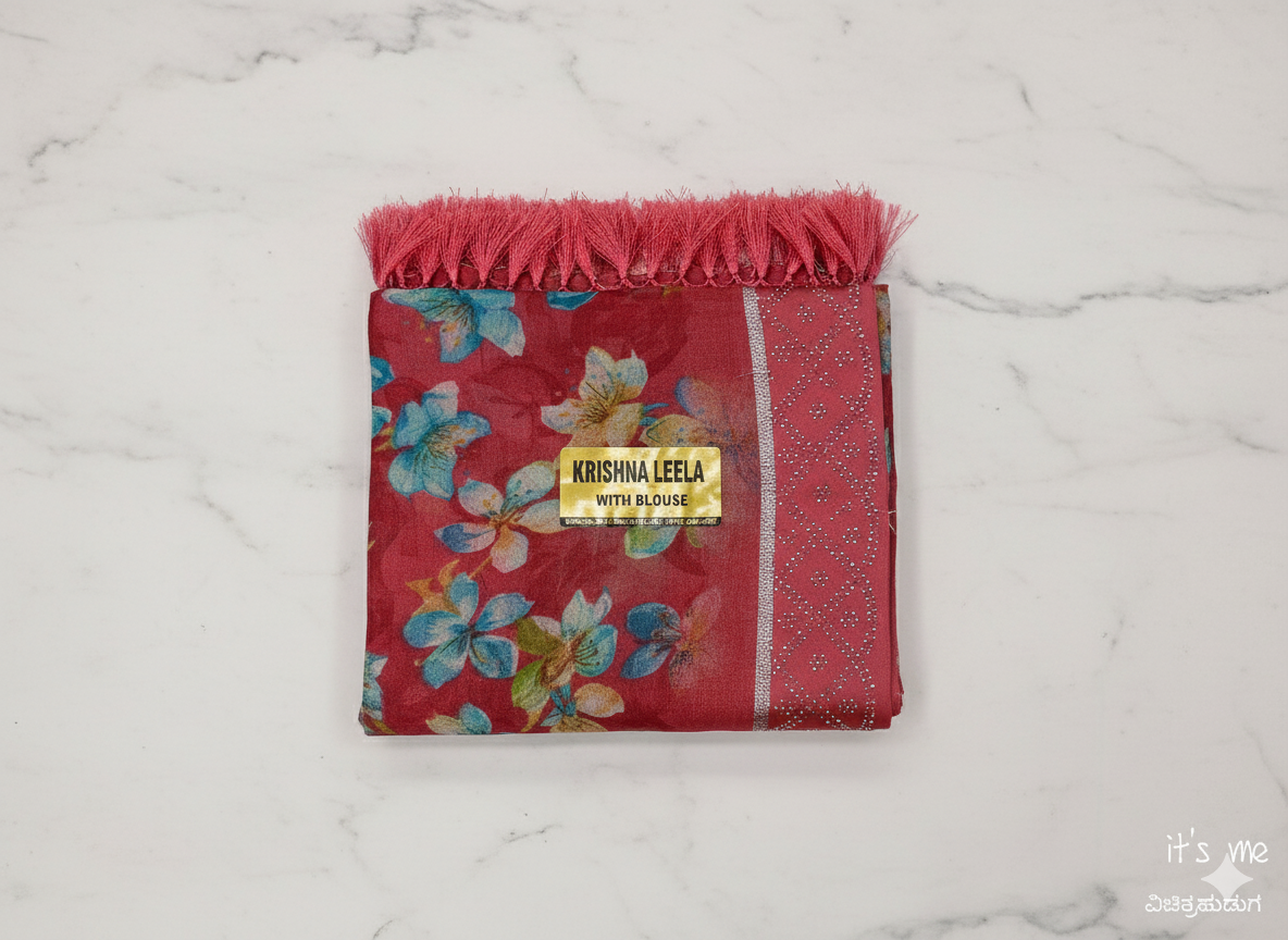 Krishna Leela Purple Floral Printed Saree with Blouse