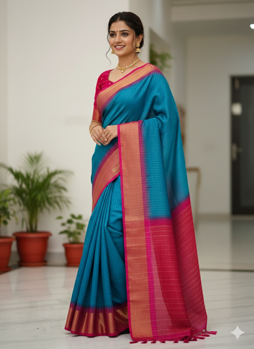 Elegant Lightweight Multi Colour Contrast Saree ✨