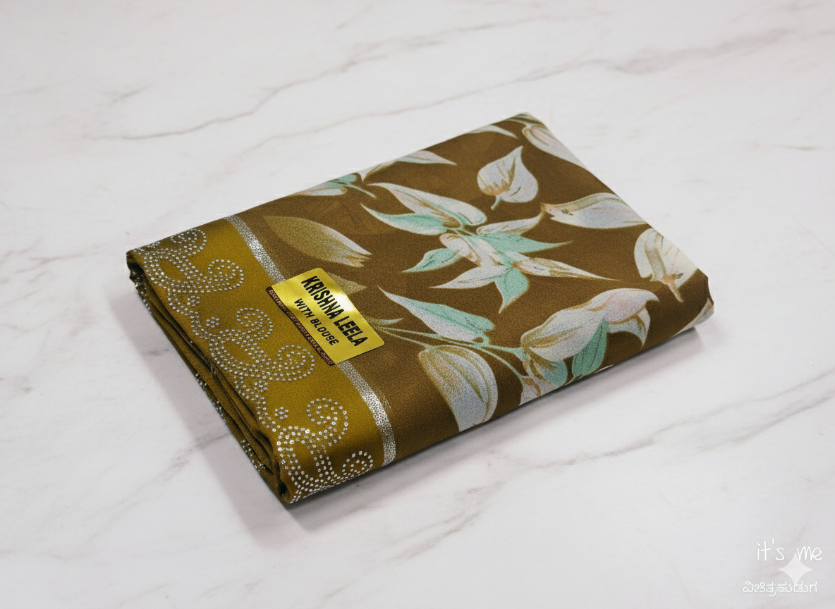 Krishna Leela Purple Floral Printed Saree with Blouse