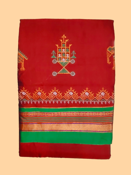 Kasuti Work ilkal Sarees with Running blouse piece for Womens