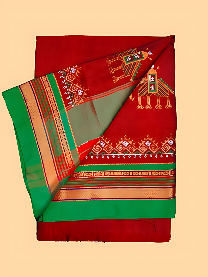 Kasuti Work ilkal Sarees with Running blouse piece for Womens