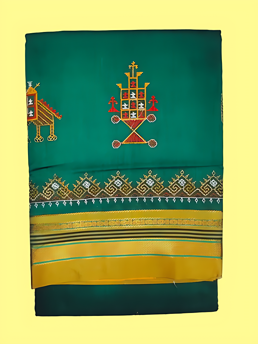Kasuti Work ilkal Sarees with Running blouse piece for Womens