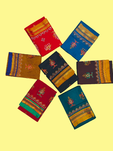 Kasuti Work ilkal Sarees with Running blouse piece for Womens